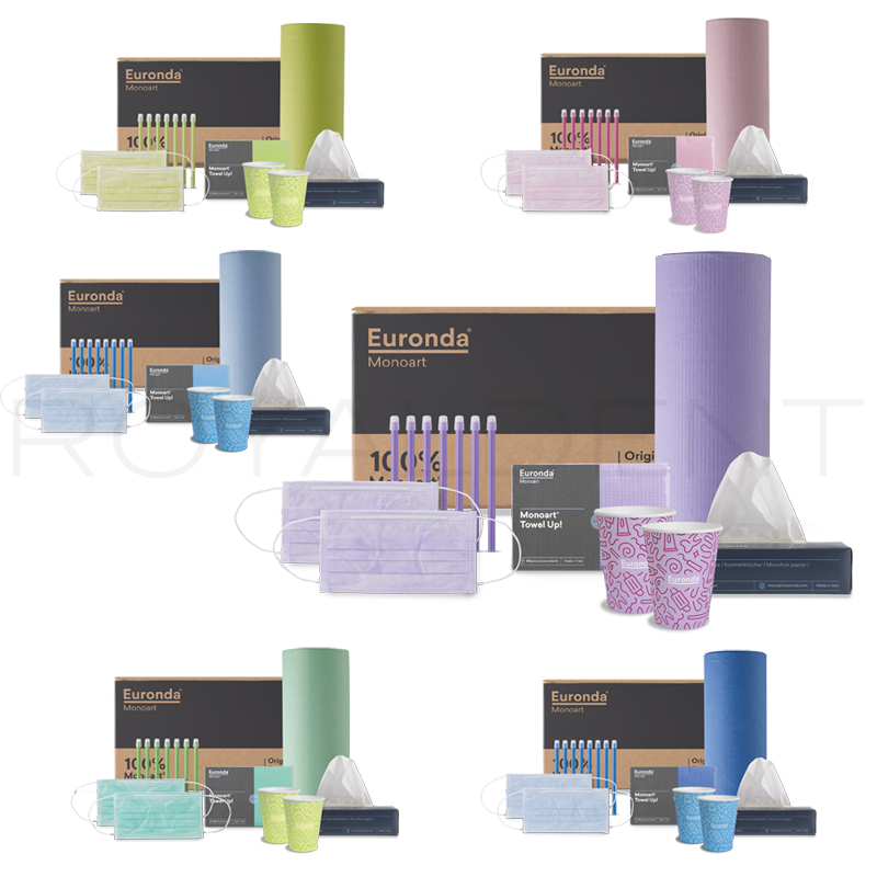 Kit Monoart 6 productos GRAFFITI Euronda Monoart - Kit con 6 productos desechables disponible en varios colores. Gran capacidad de absorción para proteger al paciente. Ancho: 53 cm. Largo 61 cm)