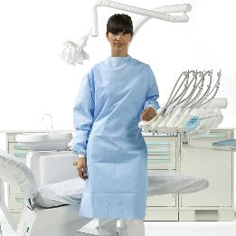 Bata TNT estéril color azul claro con elásticos - longitud 110 cm  Omnia - Caja de 50 unidades.