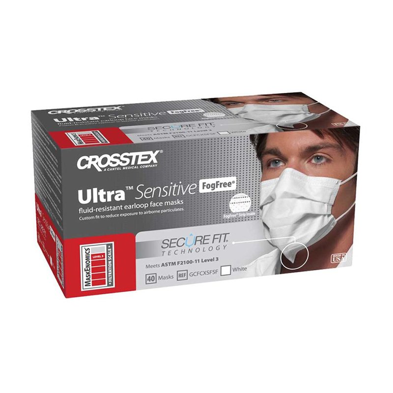 Mascarilla Ultra Sensitive Fogfree Securefit c/elástico GCFCXSFSF Omnia - Caja de 40 unidades. Color blanco