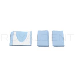 Set de tallas estériles de color azul celeste ALLE  EURONDA - 2 tallas rectangulares de 50x75 cm. 1 talla con fisura en U y adhesivo médico de 50×75 cm, fisura 11×9