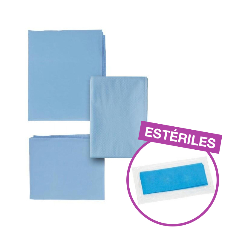Tallas estériles 100 x 150 cm, Caja completa de 100 unidades. Royal Dent - Material: 24gPP+20 PE Color: Blue