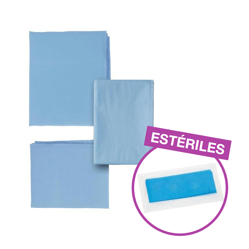 Tallas estériles 100 x 150 cm, Caja completa de 150 unidades. Royal Dent - Material: 24gPP+20 PE Color: Blue
