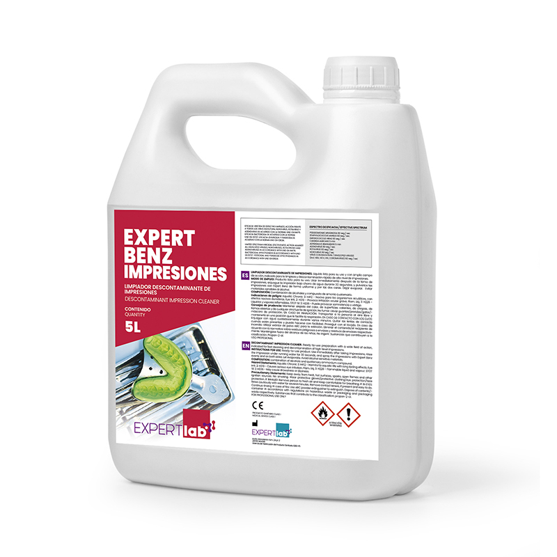 EXPERT BENZ desinfectante impresiones 5 litros EXPERTLAB - Botella de 750 ml. Producto 3 en 1: Desinfección, limpieza y mantenimiento