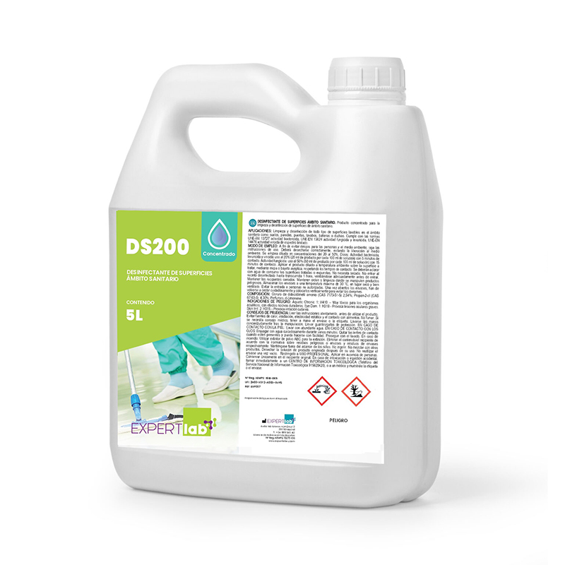 DS200 Concentrado 2% paredes y suelos EXPERTLAB - Botella de 5 litros. Eficaz desde concentraciones al 2%.