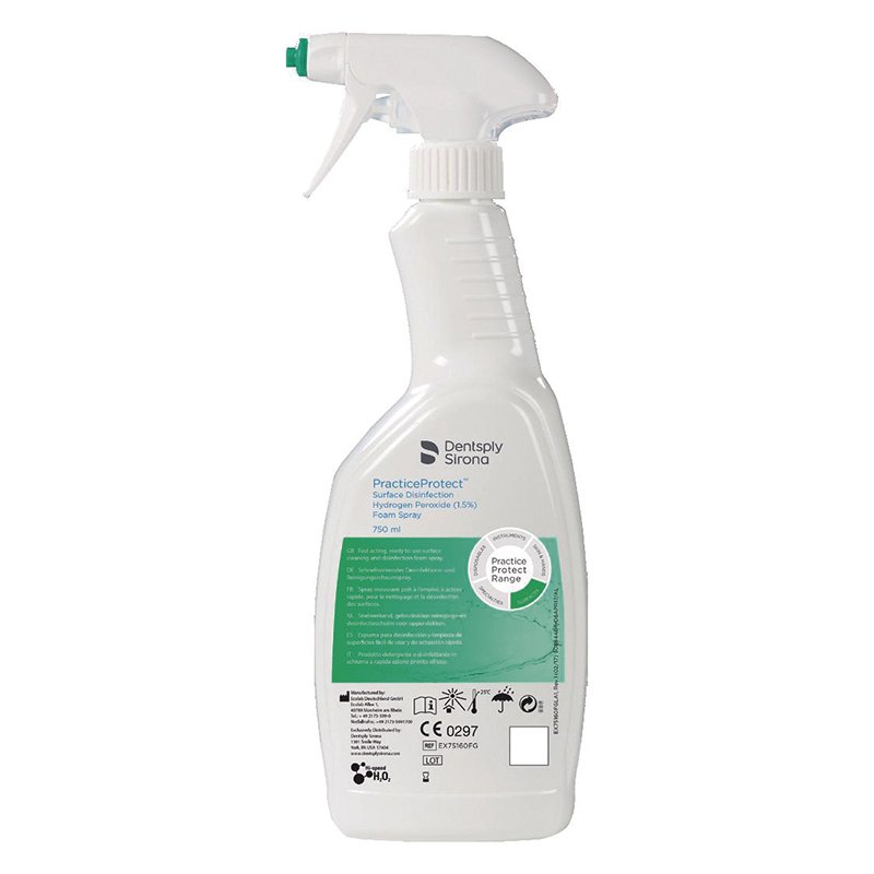 Practice Protect Desinfectante Superficies 1,5% Spray Espuma DentsplSirona - Botella de 750 ml.