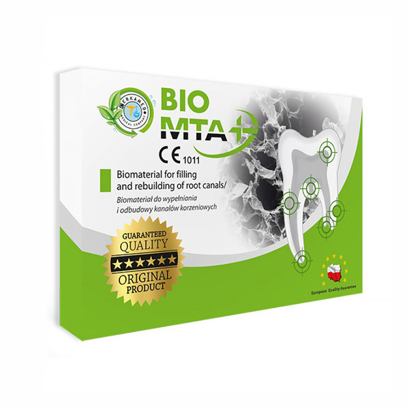 Bio MTA Mini  Polvo + Líquido Cerkamed - 3 botes de 0,12 grs. con tapa + 1botella de líquido 1ml, 1 bloc de mezcla