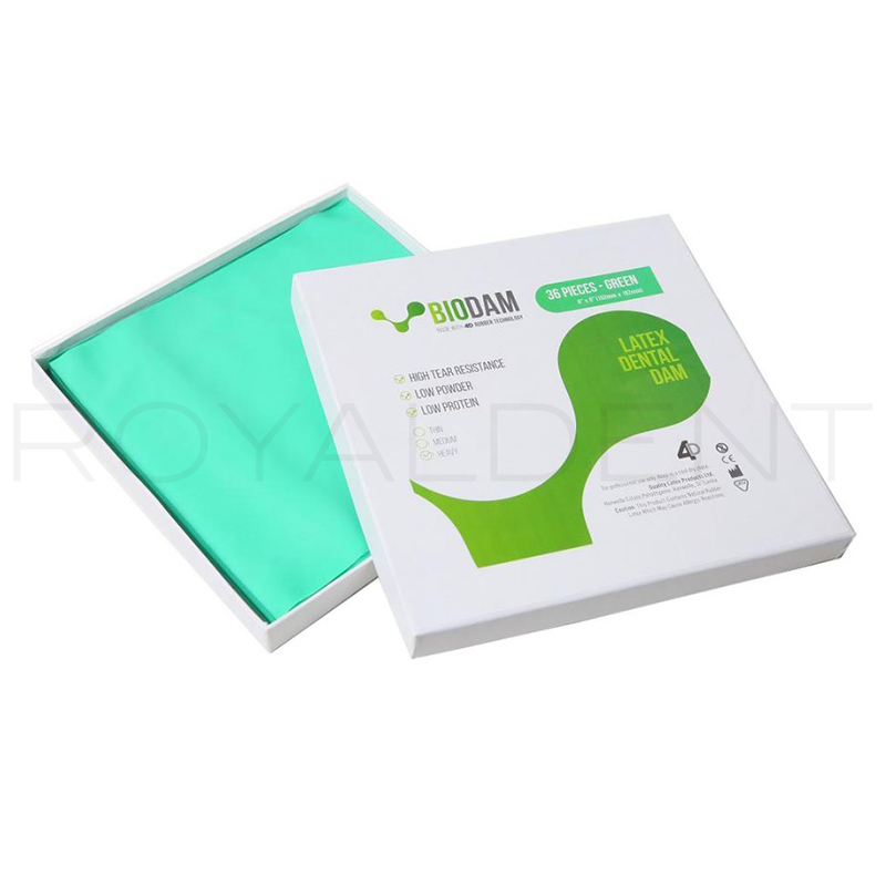 Dique de goma Bajo en polvo Grueso verde Biodam - 1 caja de 36 unidades  6x6