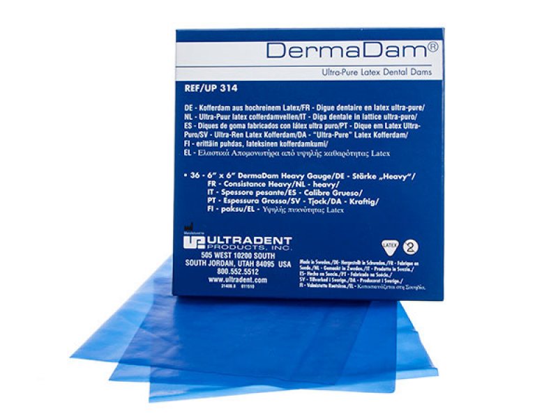 Dique de goma Dermadam Heavy 0,25 mm - UP314 Ultradent - Caja de 36 unidades.