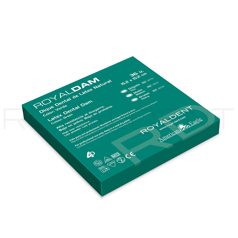 Dique de goma látex natural color verde  Royal dent-American Eagle - caja de 36 unidades