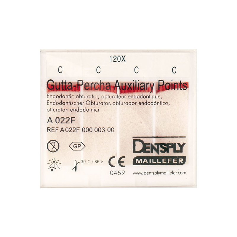 Puntas guttapercha piratas no estandarizadas 24 mm Dentsply Sirona - Caja de 120 unidades.