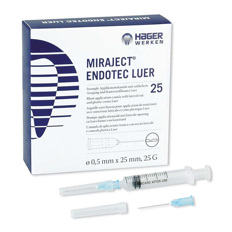 Agujas Miraject Endotec Hager&Werken - Caja de 25 unidades. Descarga lateral. Ø 0,5 mm x 25 mm.