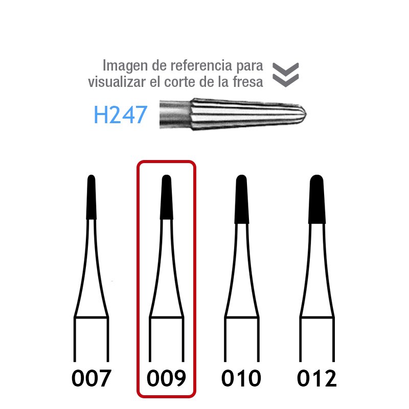 Fresas Carburo H247-009 Komet - Caja de 5 unidades. Para turbina. 12 filos