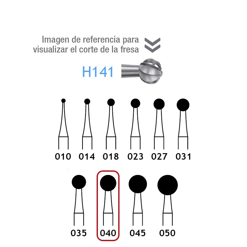 Fresas Carburo H141-014-040 Komet - Unidad. Para pieza de mano. Largo 44,5 mm