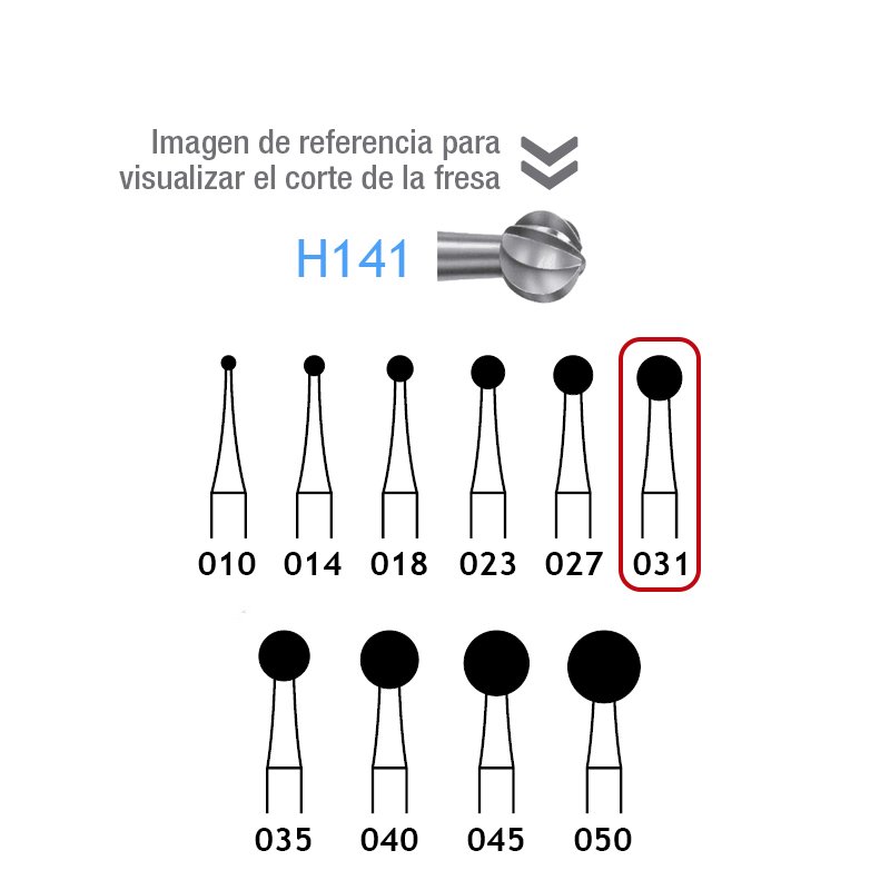 Fresas Carburo H141-104-031 Komet - Unidad. Para pieza de mano. Largo 44,5 mm