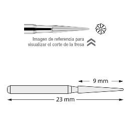 Fresas Carburo 510-014L  Dentsply Sirona - Caja de 5 unidades. Para turbina, 23 mm