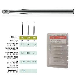 Fresas carburo forma pera tallo corto Figura 330-331-332 FG Jett-Midwest - Caja de 5 unidades. Para turbina