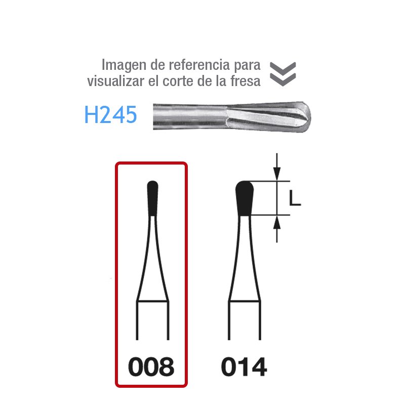 Fresas Carburo H245-008 Komet - Caja de 5 unidades. Para turbina.