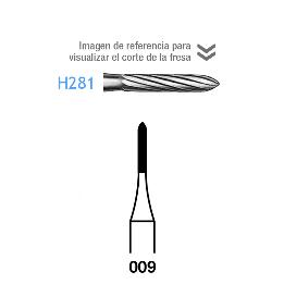Fresas Carburo H281-314-009  FG aro rojo 8 12 láminas  Komet - Caja de 5 unidades. Para turbina