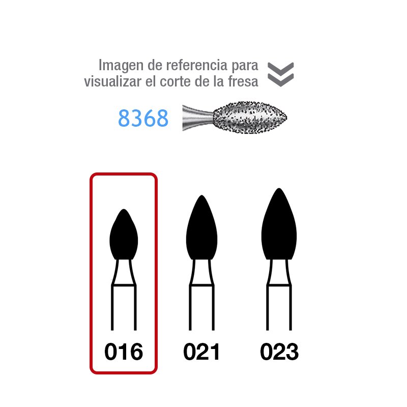 Fresas Diamante 8368-314-016 FG aro rojo grano fino 46 micras Komet - Caja de 5 unidades. Para turbina.