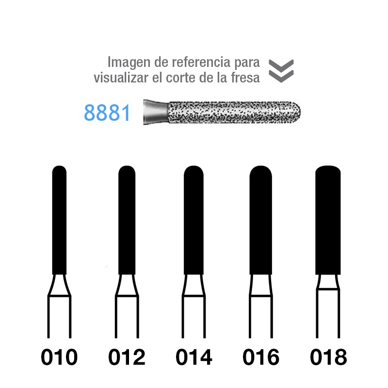 Fresas Diamante 8881-FG aro rojo grano fino 46 micras Komet - Caja de 10 unidades. Para contra-ángulo