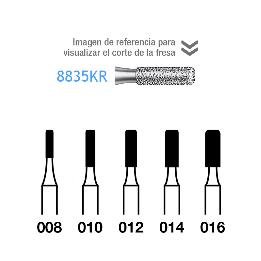 Fresas Diamante 8835KR-314 FG aro rojo grano fino 46 micras Komet - Caja de 5 unidades. Para turbina