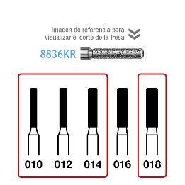Fresas Diamante 8836KR FG aro rojo grano fino 46 micras Komet - Caja de 5 unidades. Para turbina