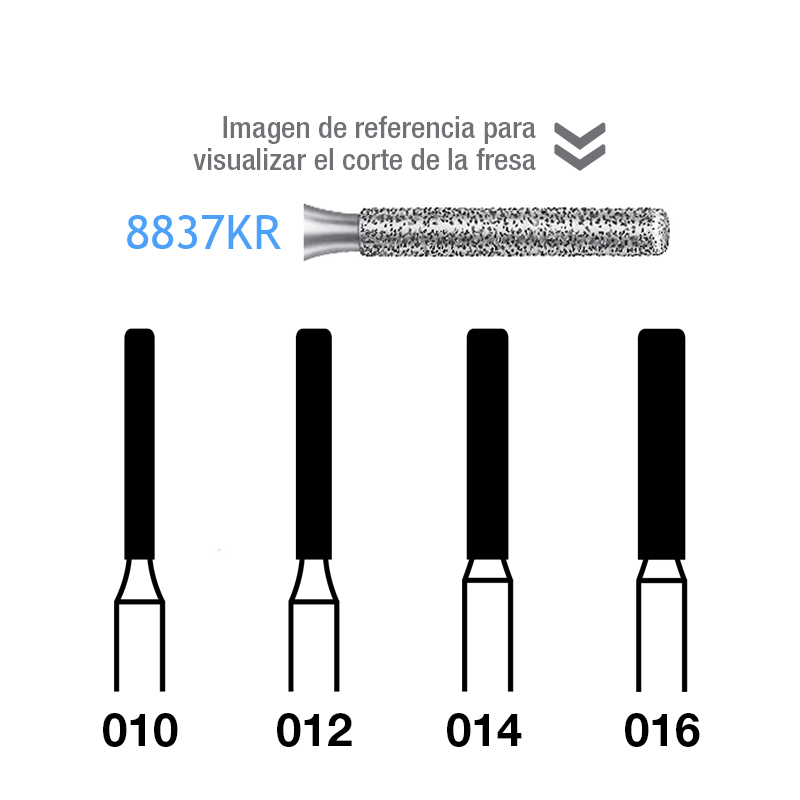 Fresas Diamante 8837KR-314 FG aro rojo grano fino 46 micras Komet - Caja de 5 unidades. Para turbina. Grano fino