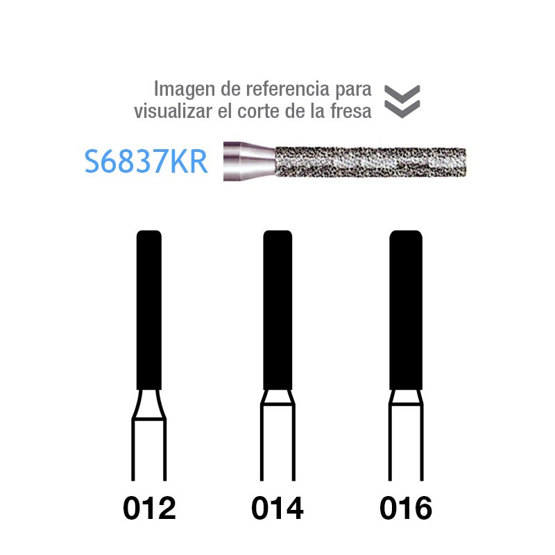 Fresas Diamante S6837KR-314 FG dorada grano grueso Serie 2000 170 micras  Komet - Caja de 5 unidades. Para turbina.