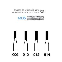 Fresas Diamante 6835-314 FG aro verde grano grueso 151 micras  Komet - Caja de 5 unidades. Para turbina.