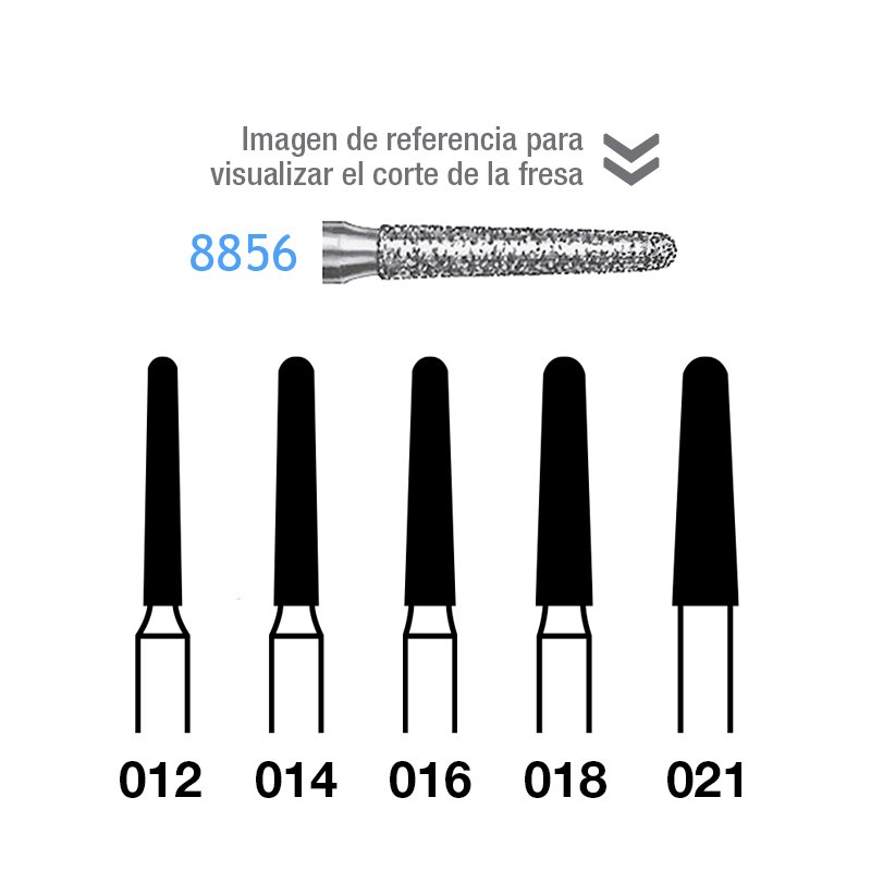 Fresas Diamante 8856-314 FG aro rojo grano fino 46 micras Komet - Caja de 5 unidades. Para turbina.