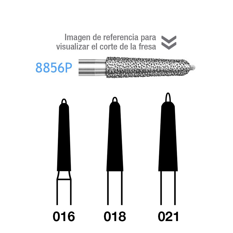  Fresas Diamante 8856P-314 FG aro rojo grano fino 46 micras Komet - Caja de 5 unidades. Para turbina