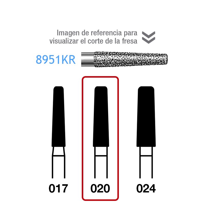 Fresas diamante 8951KR-314-020 FG grano medio 107 micras Komet - Caja de 5 unidades. Para turbina.