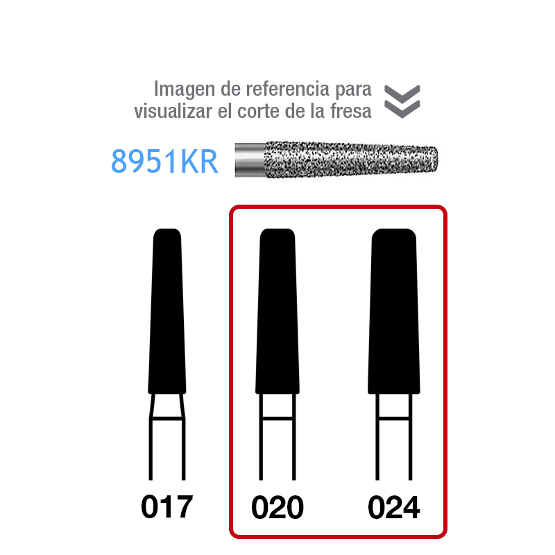 Fresas Diamante 8951KR FG aro rojo grano fino 46 micras Komet - Caja de 5 unidades. Para turbina