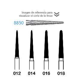 Fresas Diamante 8850 FG aro rojo grano fino 46 micras Komet - Caja de 5 unidades. Para turbina.