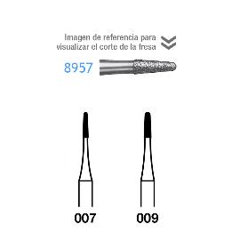 Fresas Diamante 8957 FG aro rojo grano fino 46 micras Komet - Caja de 5 unidades. Para turbina.