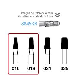 Fresa diamante 8845KR-314 FG aro rojo grano fino 46 micras Komet - Caja de 5 unidades. Para turbina