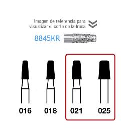Fresa diamante 8845KR-314 tamaño 021 y 025 FG aro rojo grano fino 46 micras Komet - Caja de 5 unidades. Para turbina