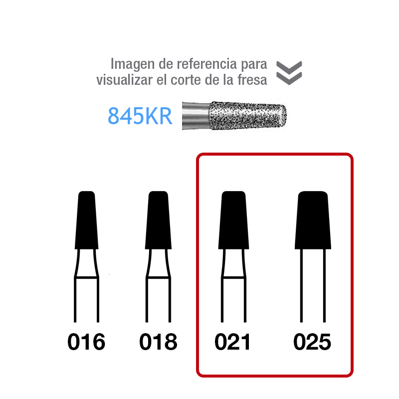 Fresas Diamante 845KR-314 021 y 025 FG grano medio 107 micras Komet - Caja de 5 unidades. Para turbina