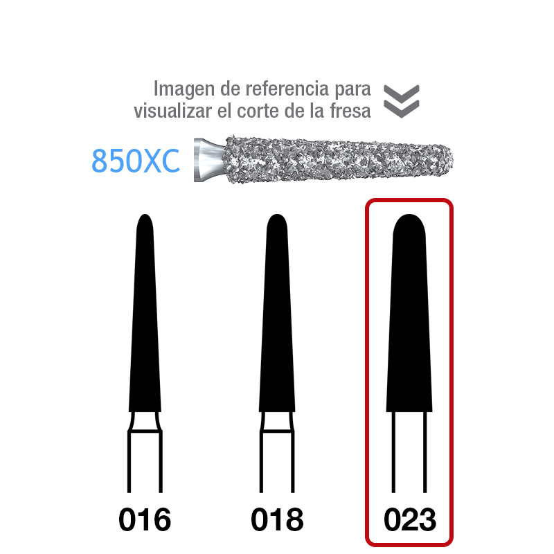 Fresas Diamante Deep Purple cónico con bisel largo 850XC-314-023 FG aro lila grano grueo 230 micras  Komet - Caja de 5 unidades. Para turbina