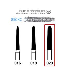 Fresas Diamante Deep Purple cónico con bisel largo 850XC-314-023 FG aro lila grano grueo 230 micras  Komet - Caja de 5 unidades. Para turbina