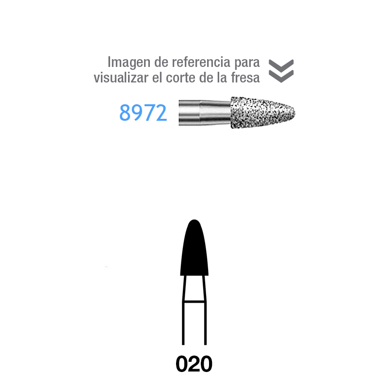 Fresas Diamante 8972-314-020  FG aro rojo grano fino 46 micras Komet - Caja de 5 unidades. Para turbina