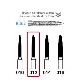 Fresas Diamante 8862-314-012 FG aro rojo grano fino 46 micras Komet - Caja de 5 unidades. Para turbina.
