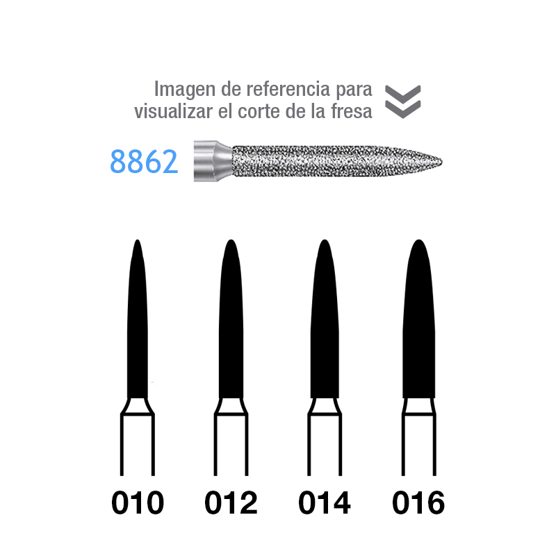 Fresas Diamante 8862-314 FG aro rojo grano fino 46 micras Komet - Caja de 5 unidades. Para turbina.