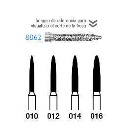Fresas Diamante 8862-314 FG aro rojo grano fino 46 micras Komet - Caja de 5 unidades. Para turbina.