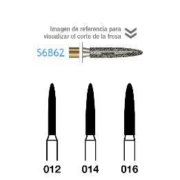 Fresas Diamante S6862 FG aro verde grano grueso 151 micras Komet - Caja de 5 unidades. Para turbina.