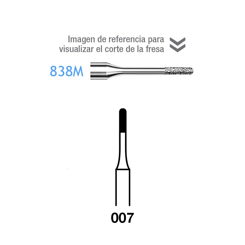 FRESAS 838M-313-007 FG aro rojo grano fino 46 micras tallo corto Komet - Caja de 5 unidades. Para turbina. Tallo corto