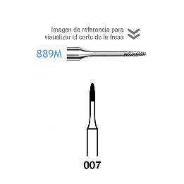 Fresas Diamante 889M-313-007 FG grano medio 107 micras tallo corto Komet - Caja de 5 unidades. Para turbina. Micropreparación. Tallo corto.