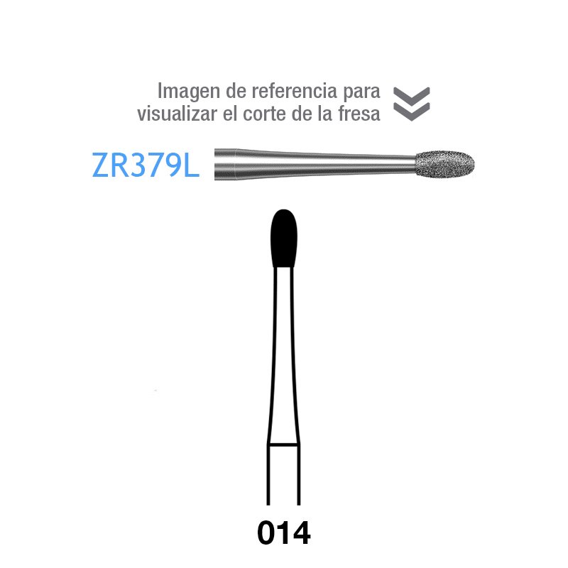 Fresas Diamante ZR379L-315-014 Komet - Caja de 5 unidades. Para turbina, tallo largo. Especial para circonio.