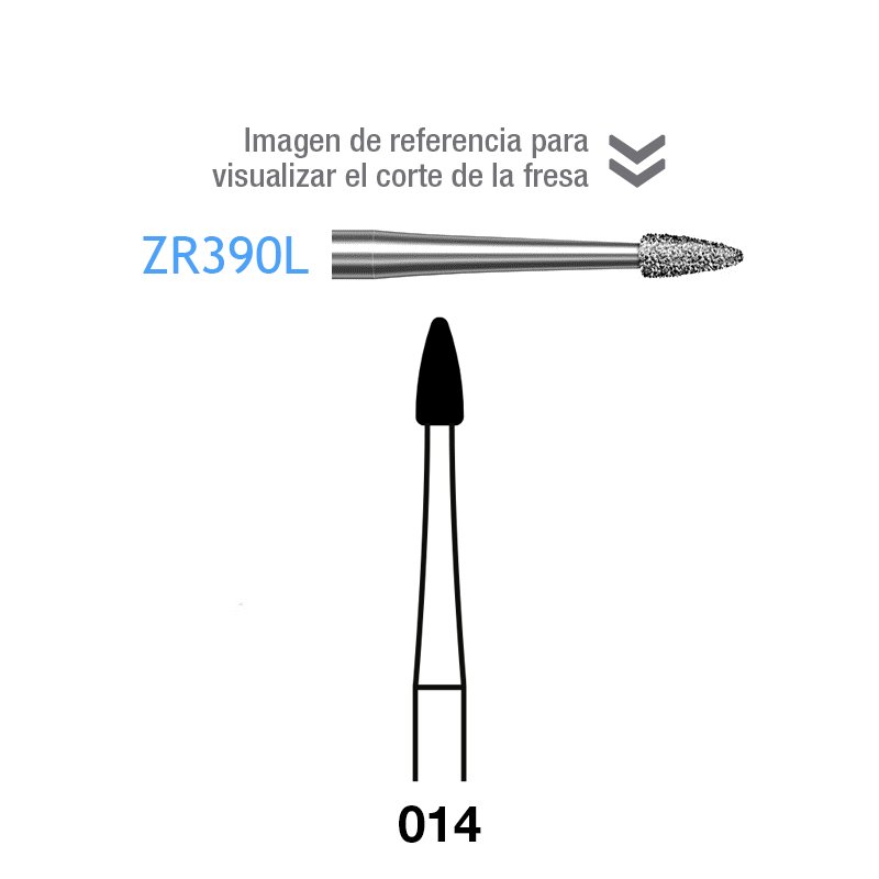 Fresas Diamante ZR390L-315-014 Komet - Caja de 5 unidades. Para turbina, tallo largo. Especial para circonio.