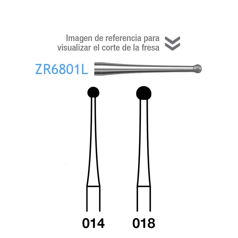 Fresas Diamante ZR6801L-315 Komet - Caja de 5 unidades. Para turbina, tallo largo. Especial para circonio.